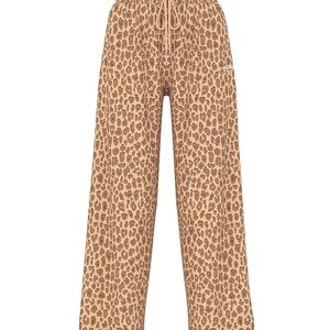 NWT Victoria's Secret Leopard Print Womens Wide Leg Fleece Sweatpants